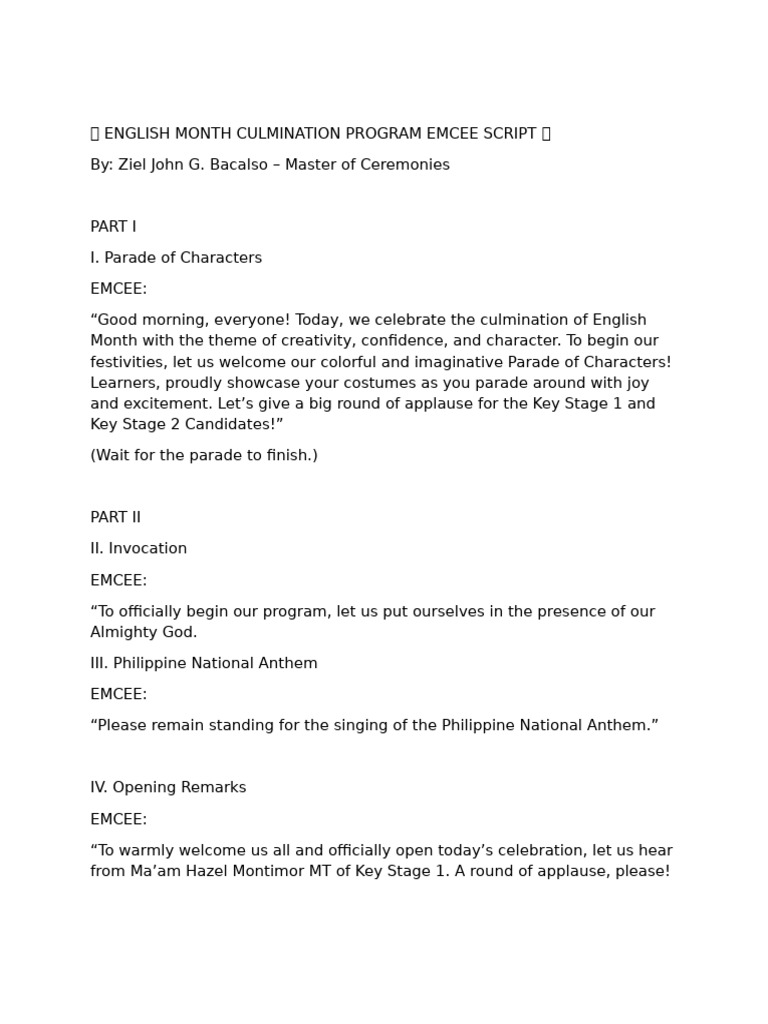 Emcee Script for English Month | PDF