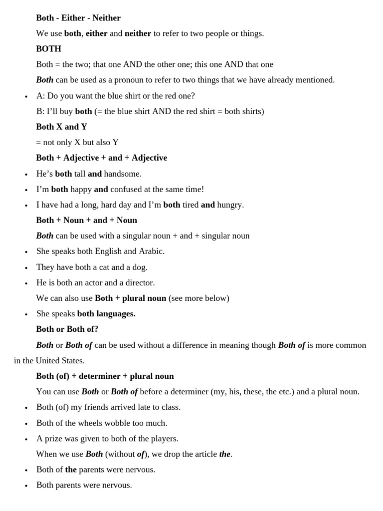 Both,either,neither | PDF | Grammatical Number | Plural
