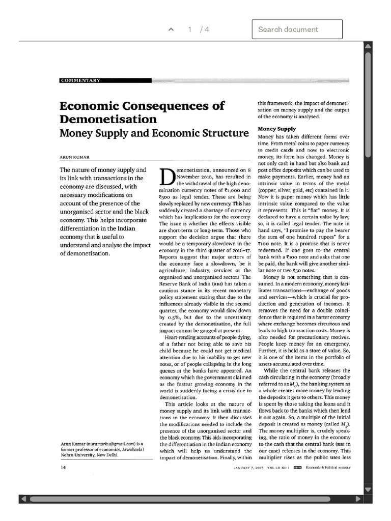 Economic Consequences of Demonetisation_ Money Supply and Economic ...