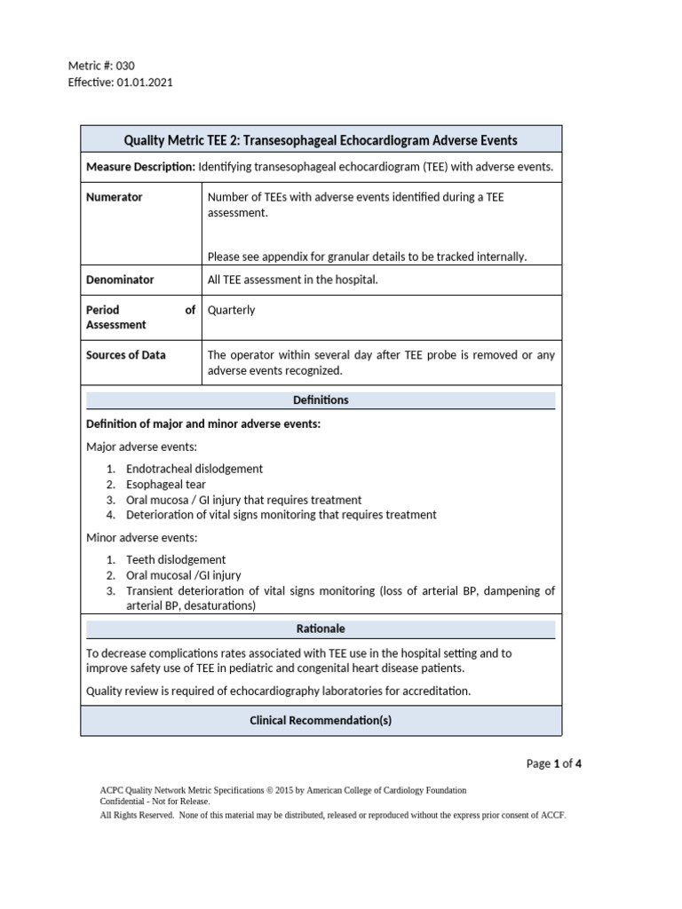 Tee2 Transesophageal Echocardiogram Adverse Events | PDF ...