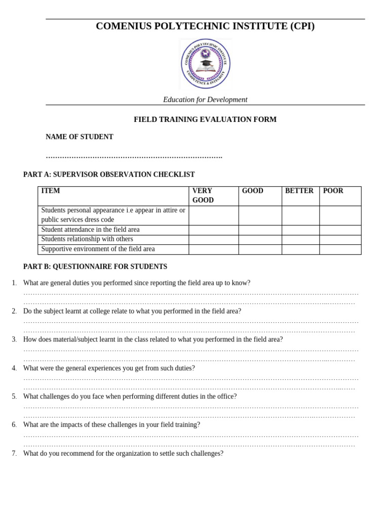 Cpi Field Evaluation Form Internal Supervisor | PDF | Chess Theory | Chess