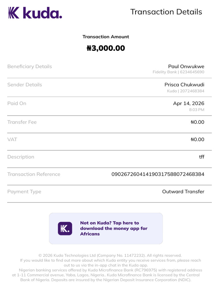 Transfer Receipt | PDF