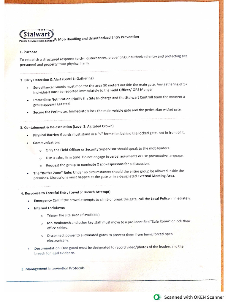 Unauthorised Person Entry | PDF
