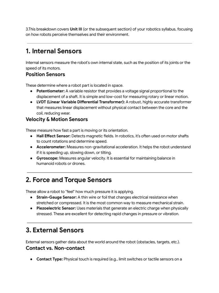 Robotics Sensors Types and Applications | PDF | Electric Motor | Sensor