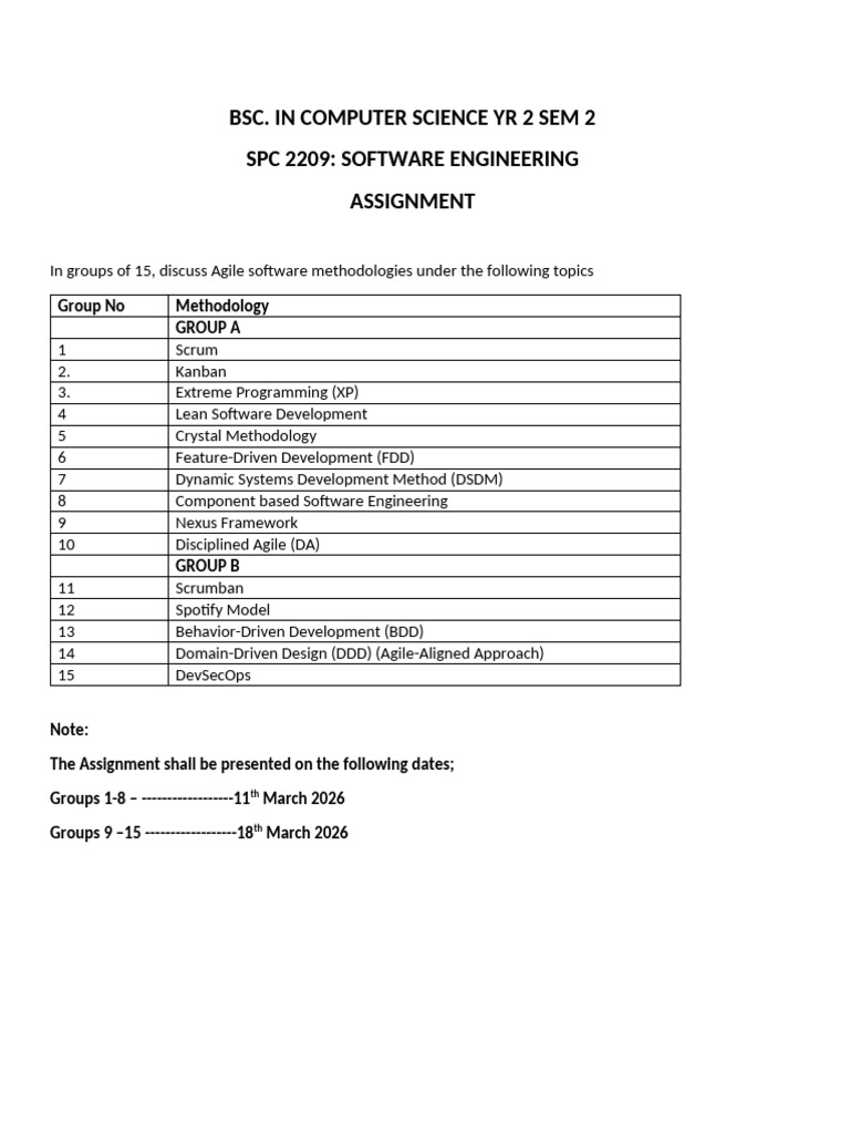 Software Engineering Groups Assignment 2026 | PDF
