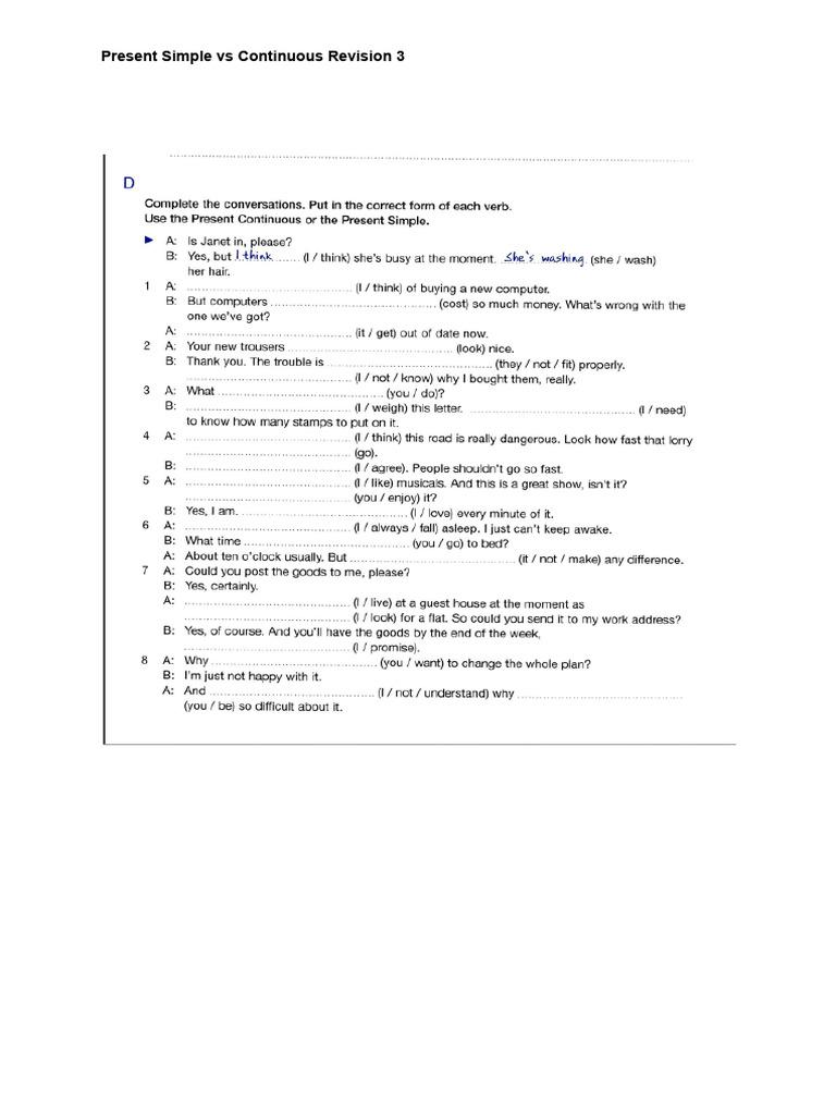 Present Simple vs Continuous Revision 3 | PDF