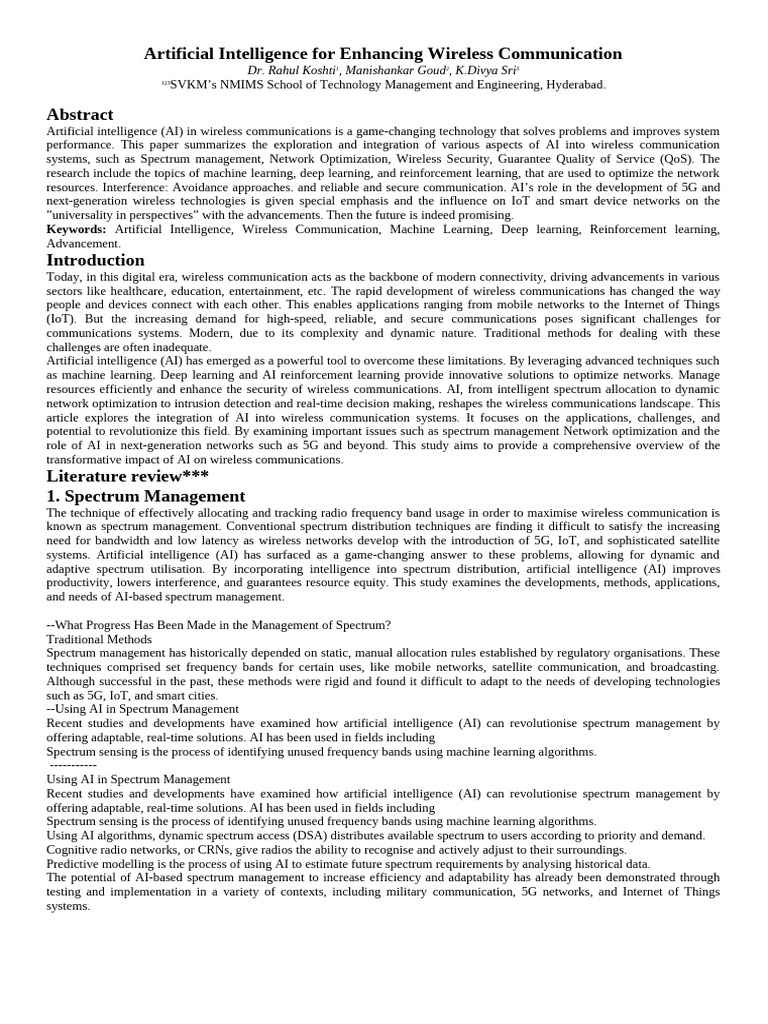 Artificial Intelligence for Enhancing Wireless Communication | PDF ...