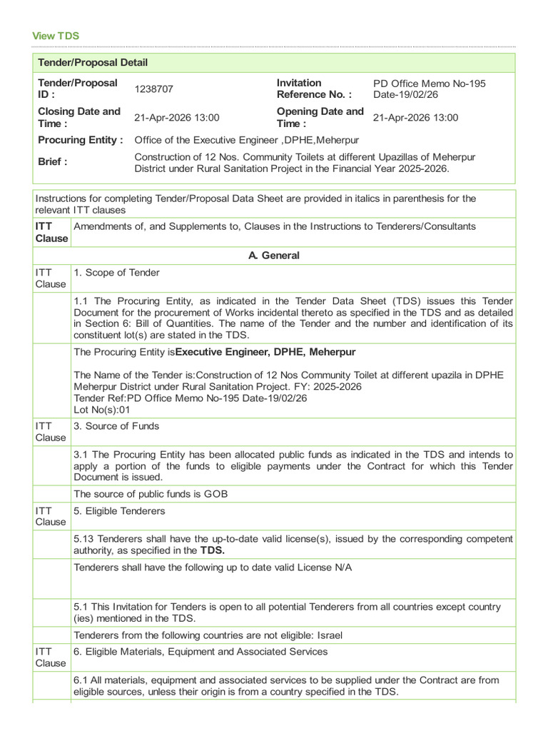 Section2_Tender Data Sheet (31) | PDF | Subcontractor | General Contractor