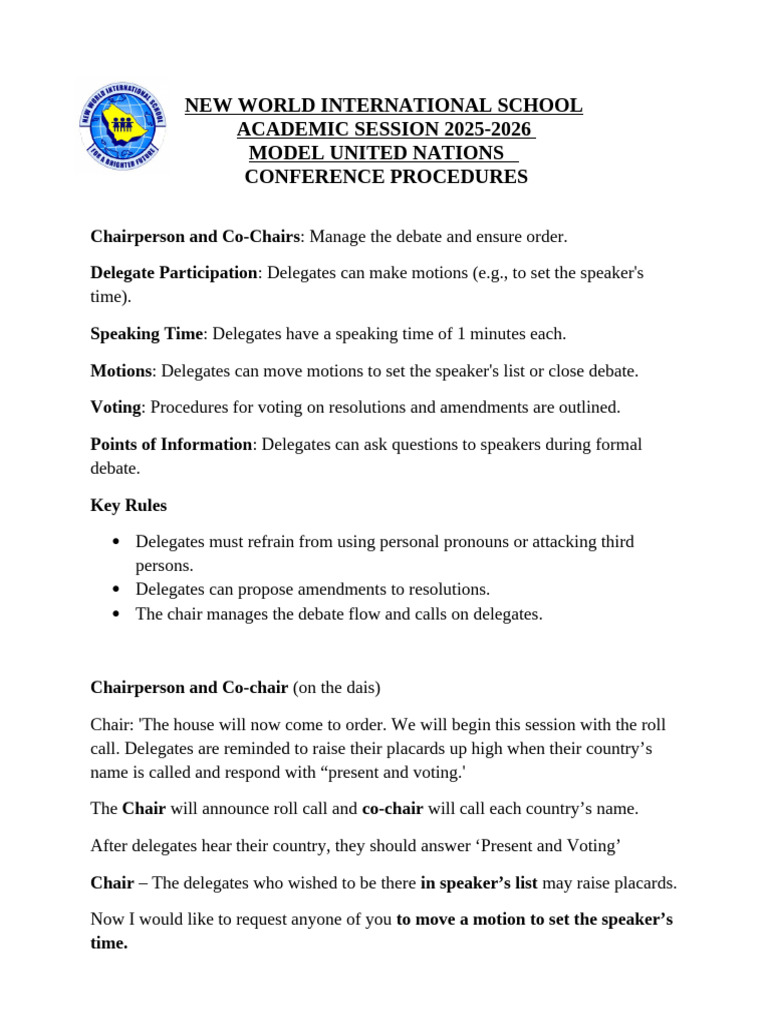 Mun Conference Procedures | PDF | Parliamentary Procedure | Political Law