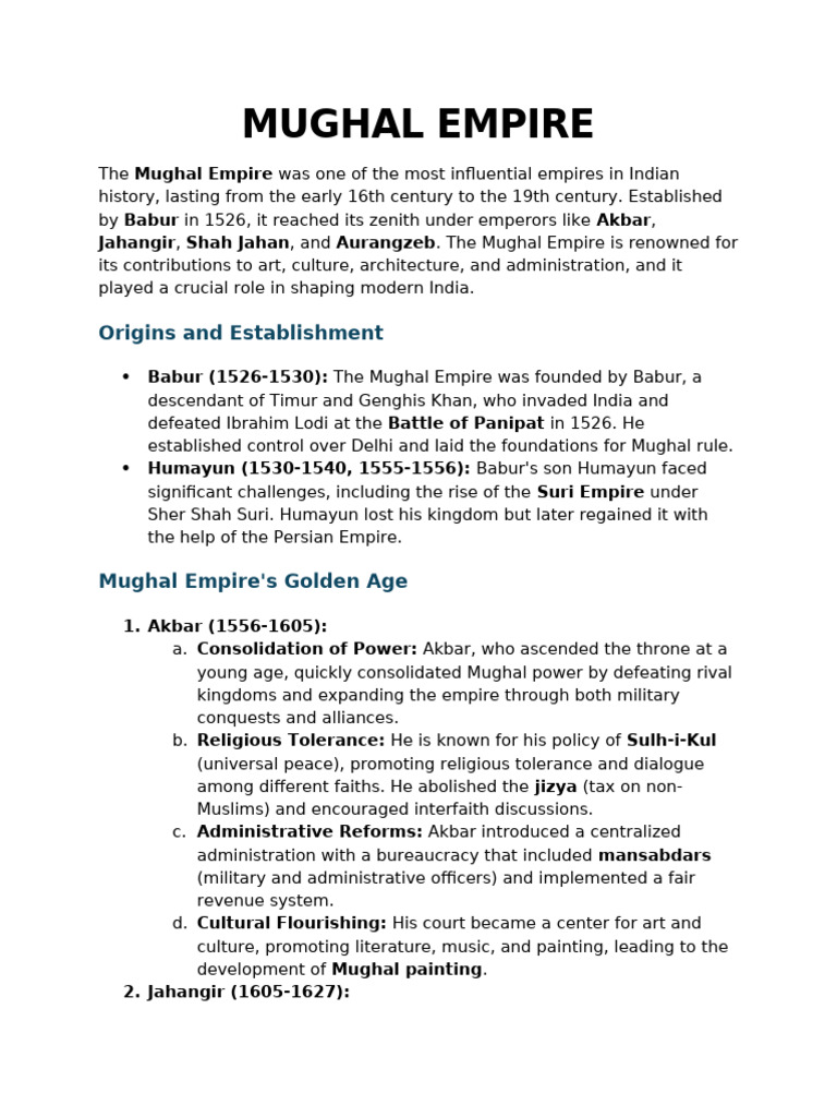 The Mughal Empire Was One of the Most Influential Empires In | PDF ...