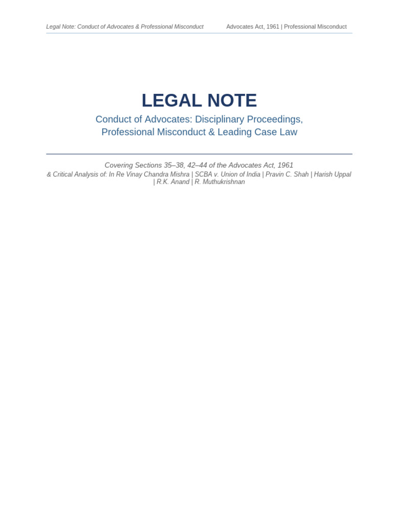 Legal Note Advocates Misconduct (1) | PDF | Contempt Of Court | Advocate