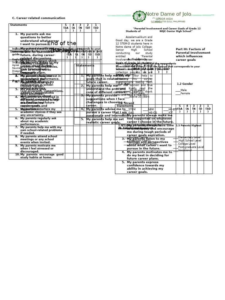 Final Survey Questionnaire | PDF | Questionnaire | Social Psychology