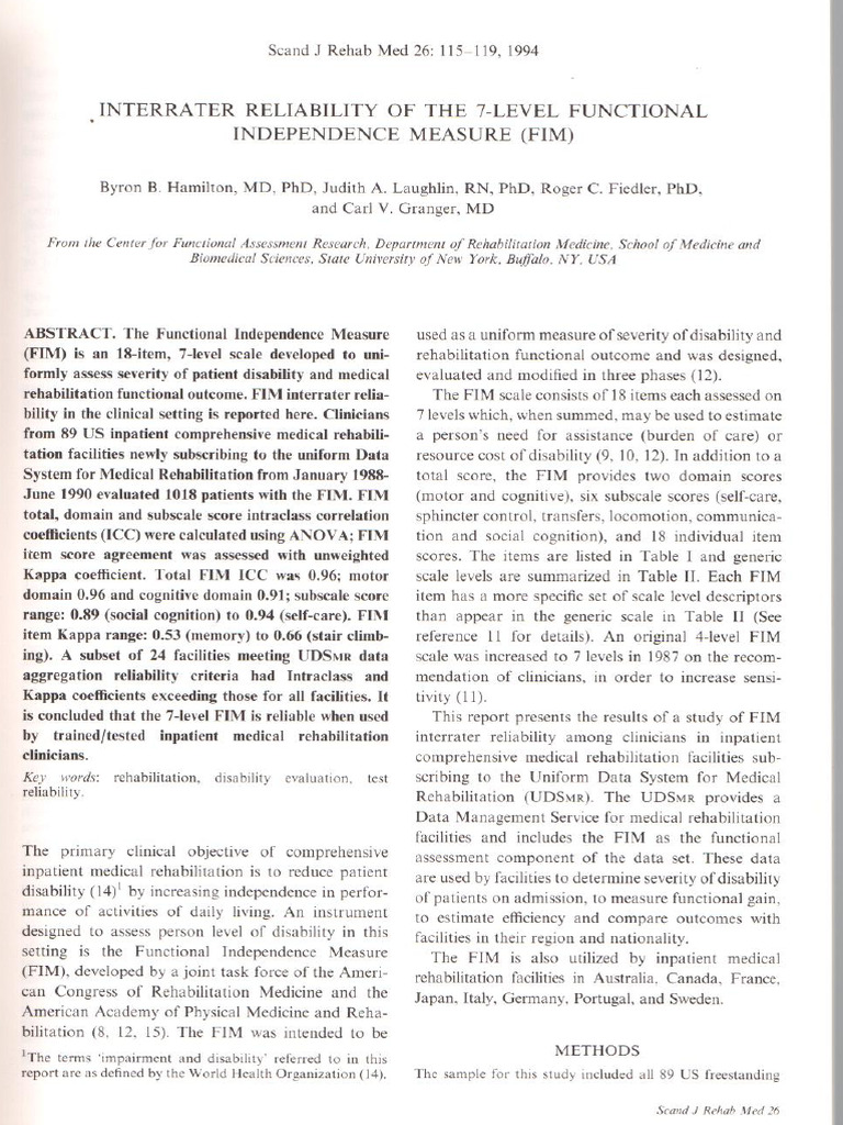 Interrater Reliability of the 7-Level Functional i (1) | PDF