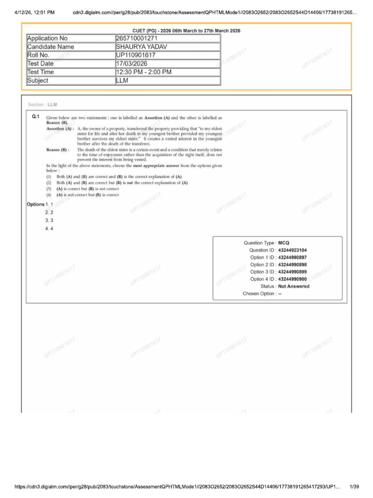 Cuet Llm Question Paper 2026 | PDF