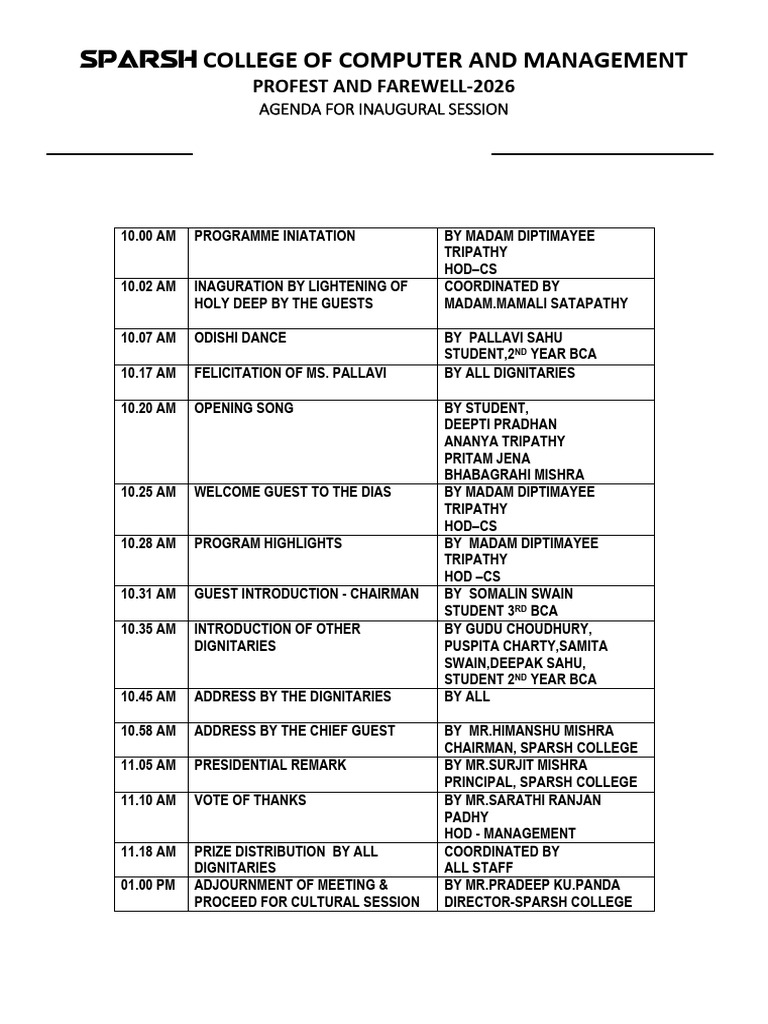 Sparsh Annual Function Agenda 2026 | PDF