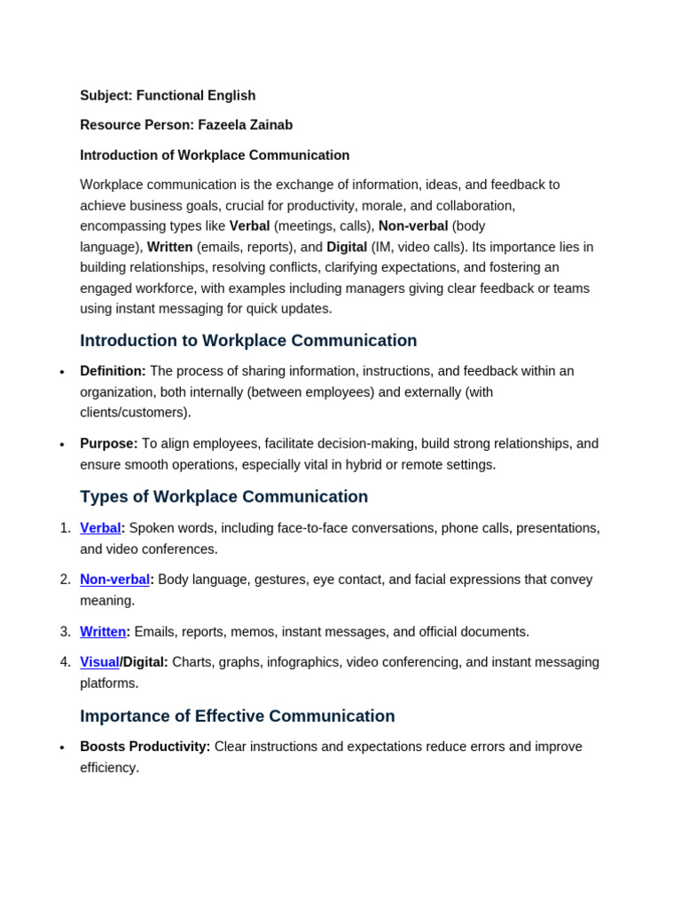 Introduction of Workplace Communication | PDF | Communication ...