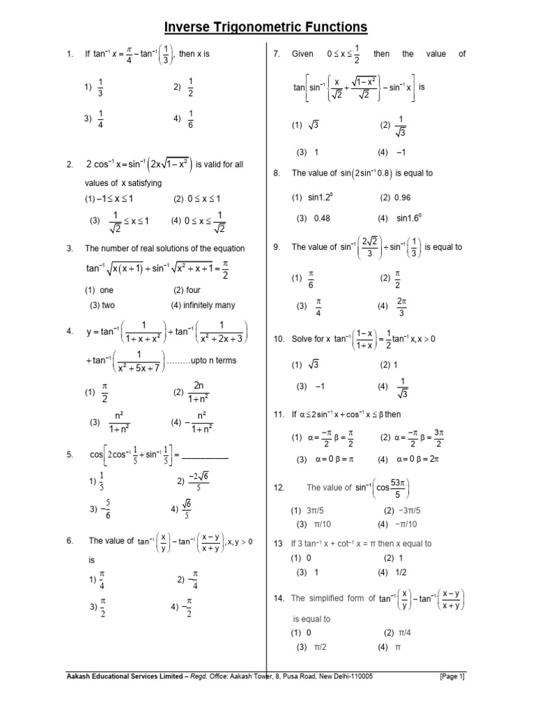 M16_Inverse Trigonometric Functions | PDF | Mathematical Analysis ...