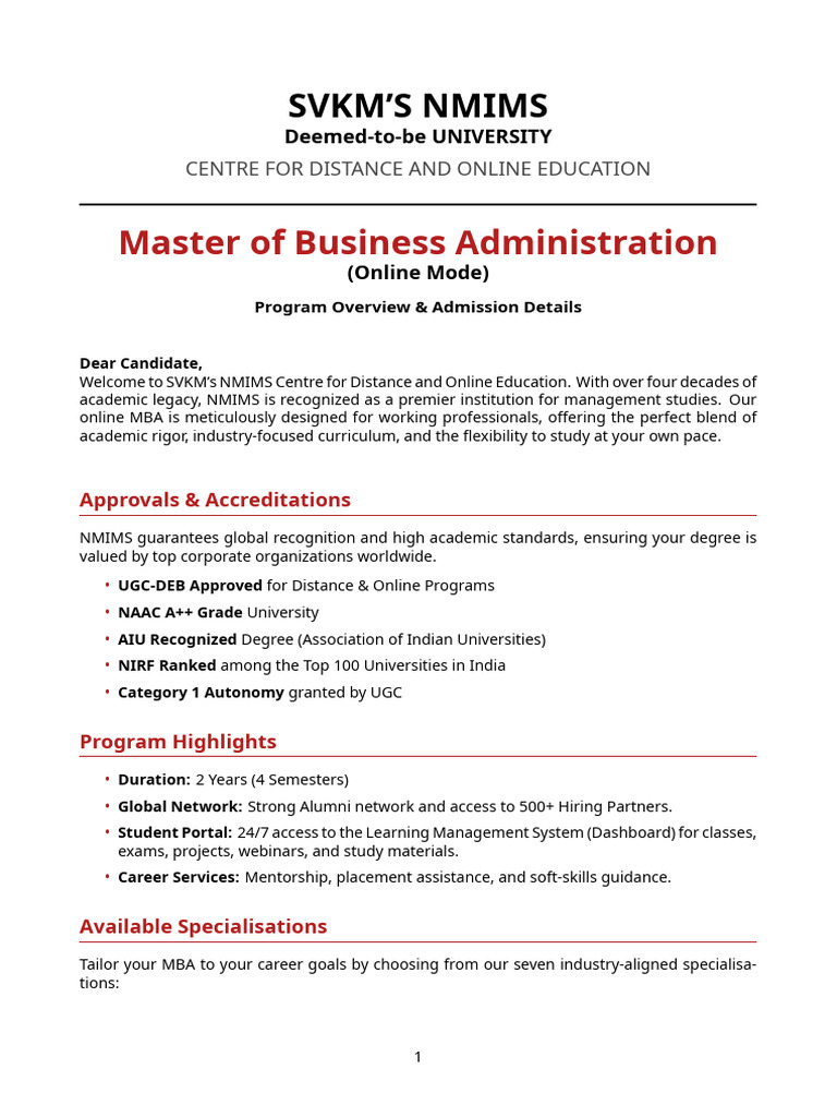 NMIMS Internal Details | PDF | Master Of Business Administration ...