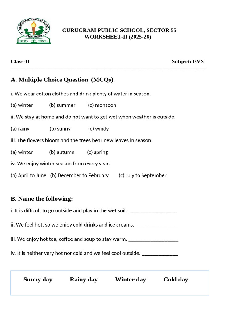 2 Class Evs Worksheet II | PDF