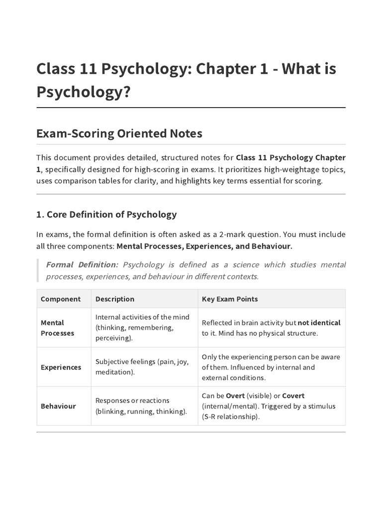Psychology Ch1 Exam Notes | PDF | Mind | Psychology