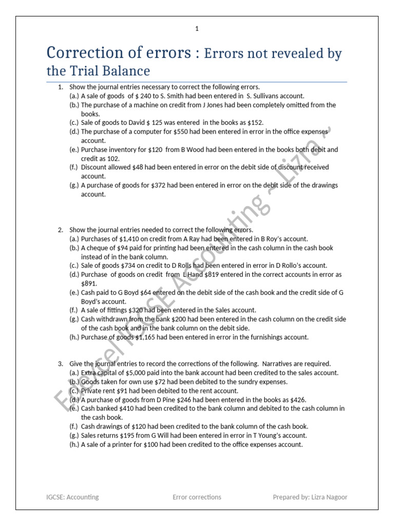 Correction of Errors (1) | PDF | Debits And Credits | Business