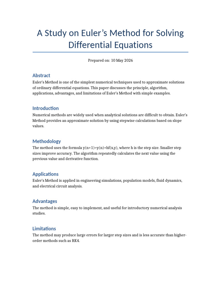 Research Paper 1 Eulers Method | PDF