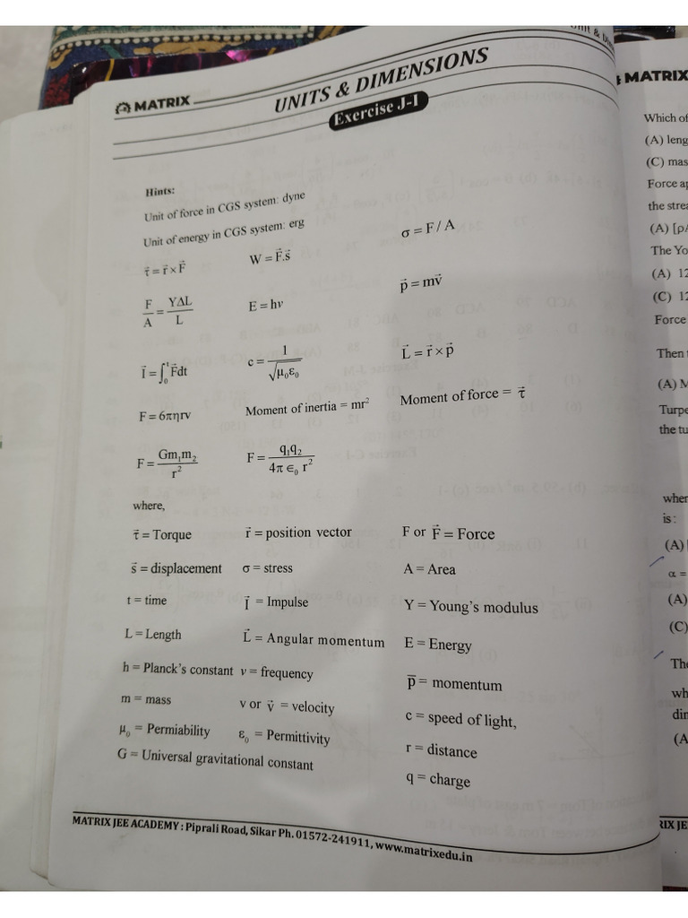 Unit and Dimensions Questions | PDF