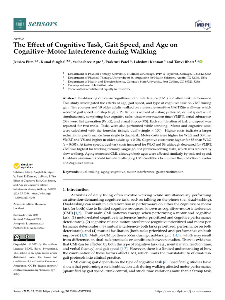 The Effect of Cognitive Task, Gait Speed, and Age on Cognitive–Motor ...