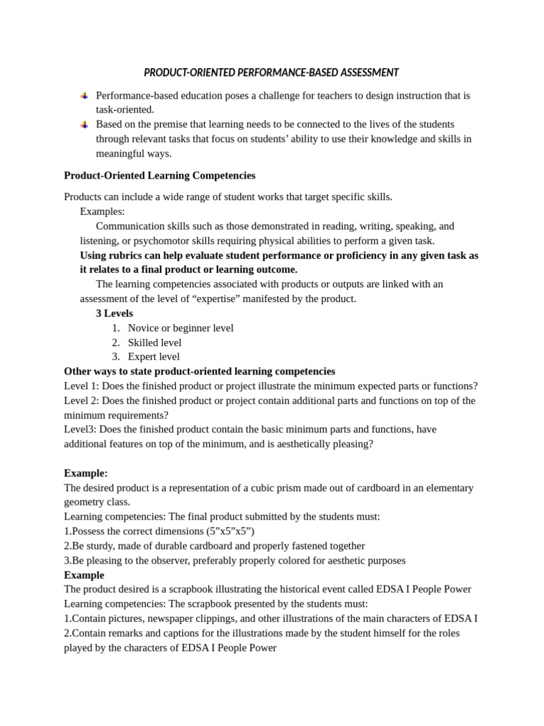Product Oriented Performance Based Assessment | PDF | Rubric (Academic ...