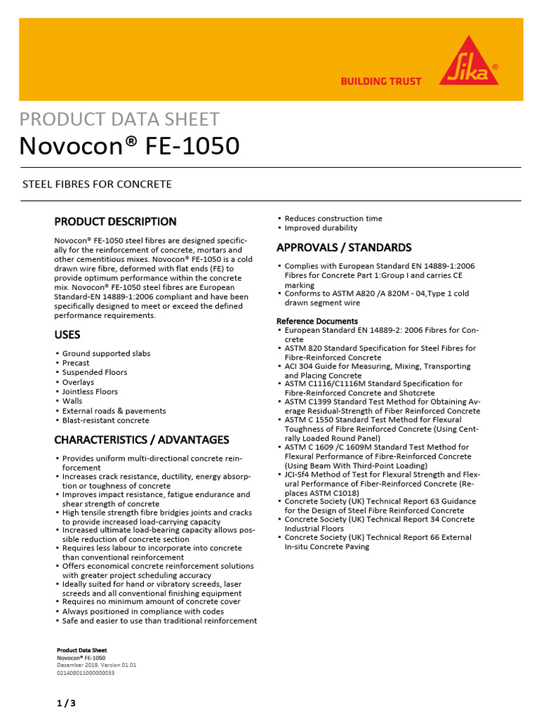 Steel Fibre - Novocon_fe-1050 | PDF | Concrete | Reinforced Concrete