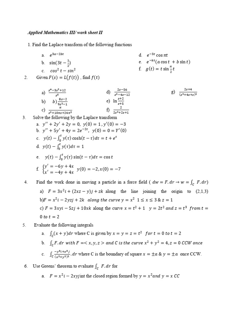 Applied Maths III worksheet II | PDF | Multivariable Calculus | Geometry
