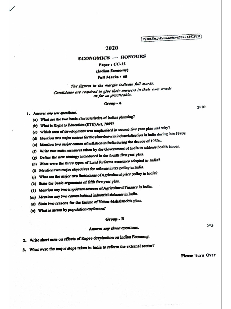 Ind Eco Question Paper (2) | PDF
