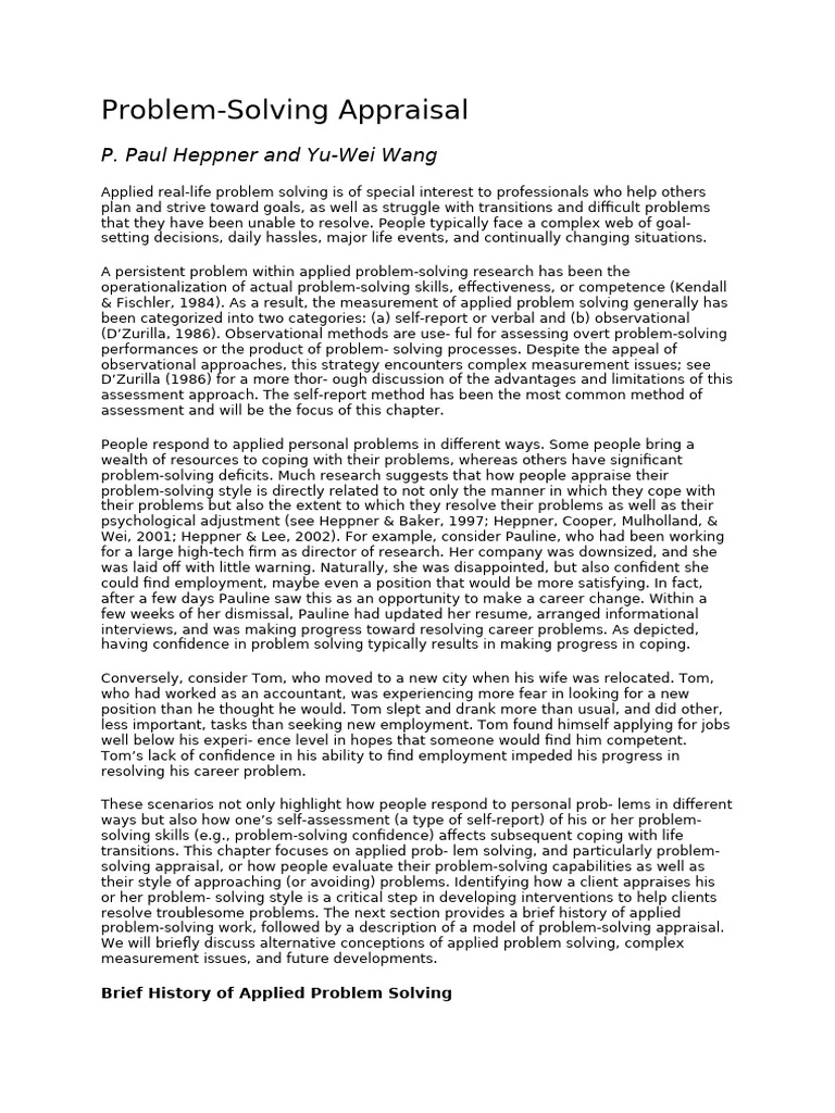 Assessment ,Measures of Problem Solving Behaviour | PDF | Psychology ...