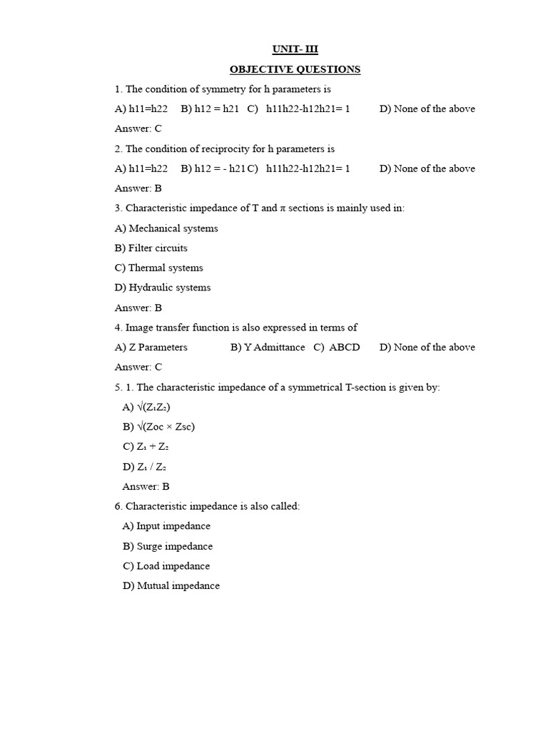 Unit III Objective Questions | PDF