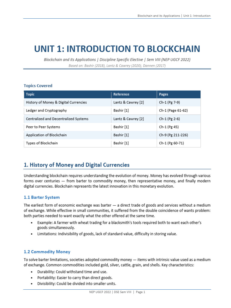 Unit1 Blockchain Notes | PDF | Peer To Peer | Public Key Cryptography