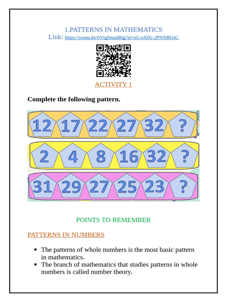 1, Patterns in Mathematics. | PDF | Triangle | Shape