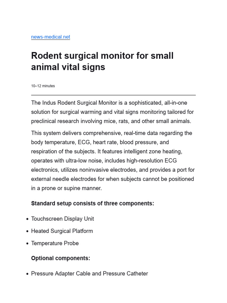 Rodent Surgical Monitor for Small Animal Vital Signs | PDF | Monitoring ...