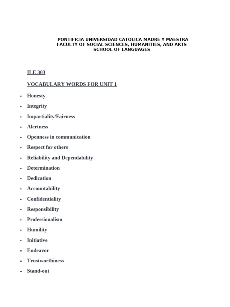 Vocabulary Words for Units 1 | PDF