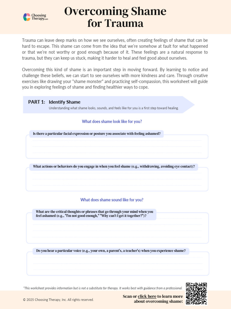 Overcoming Shame Worksheet For Trauma | PDF | Shame | Mental Health