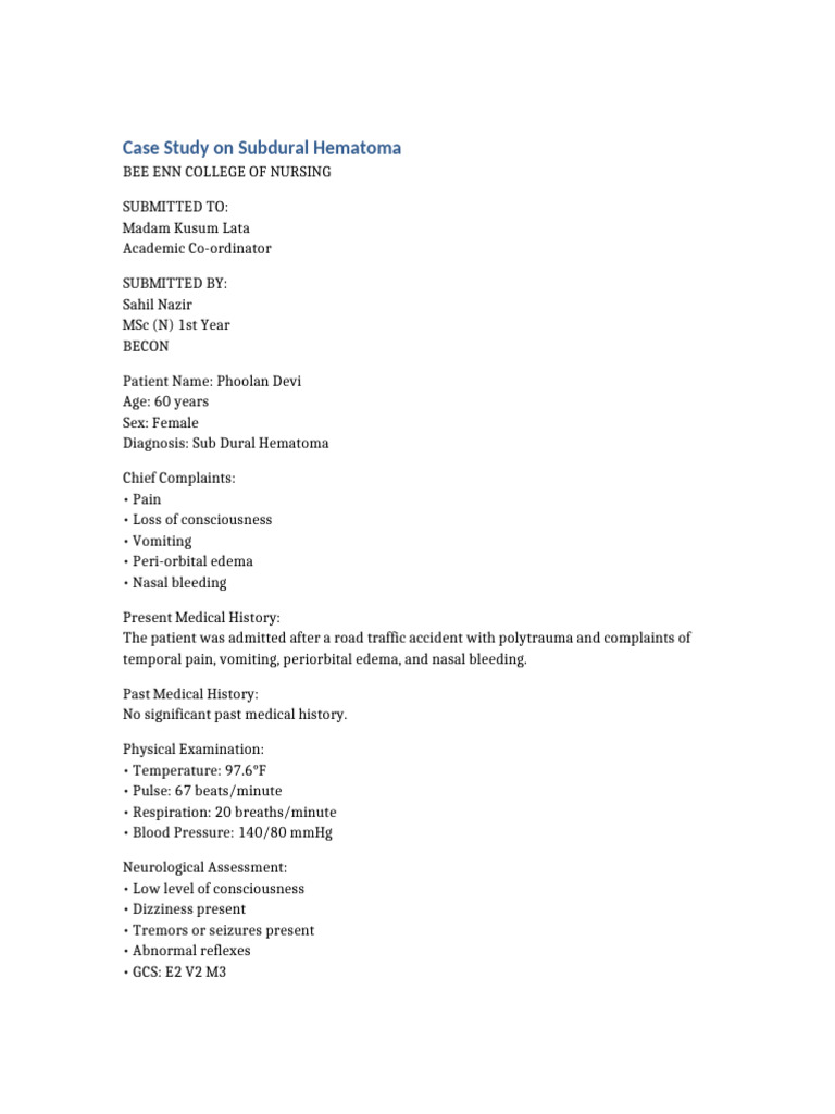 Subdural Hematoma Case Study | PDF