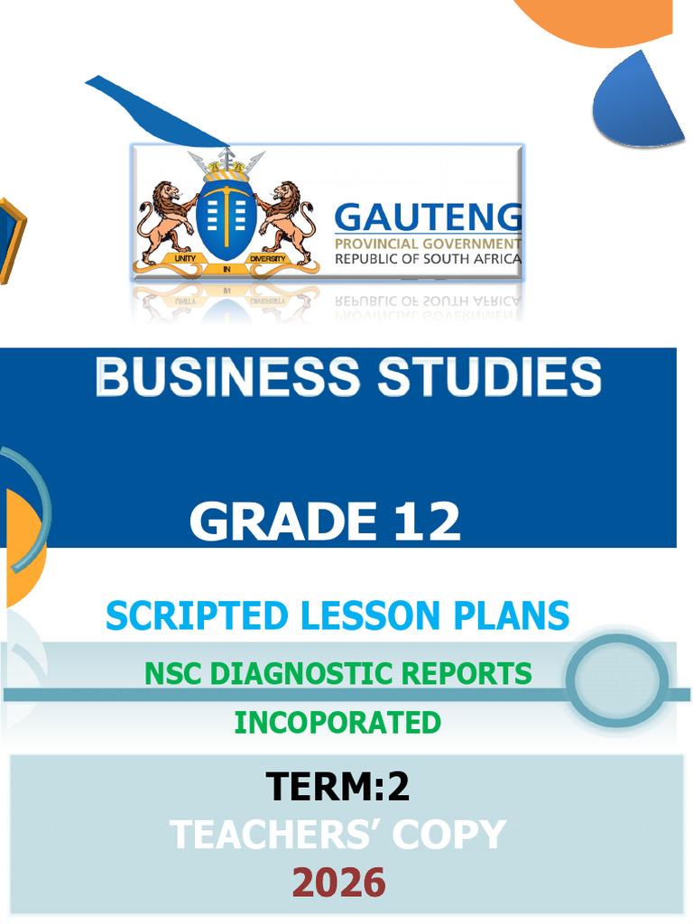 GRADE 12 BSTD-TERM 2 LPs 2026 GRADE 12 LESSON PLANS/NOTES | PDF ...