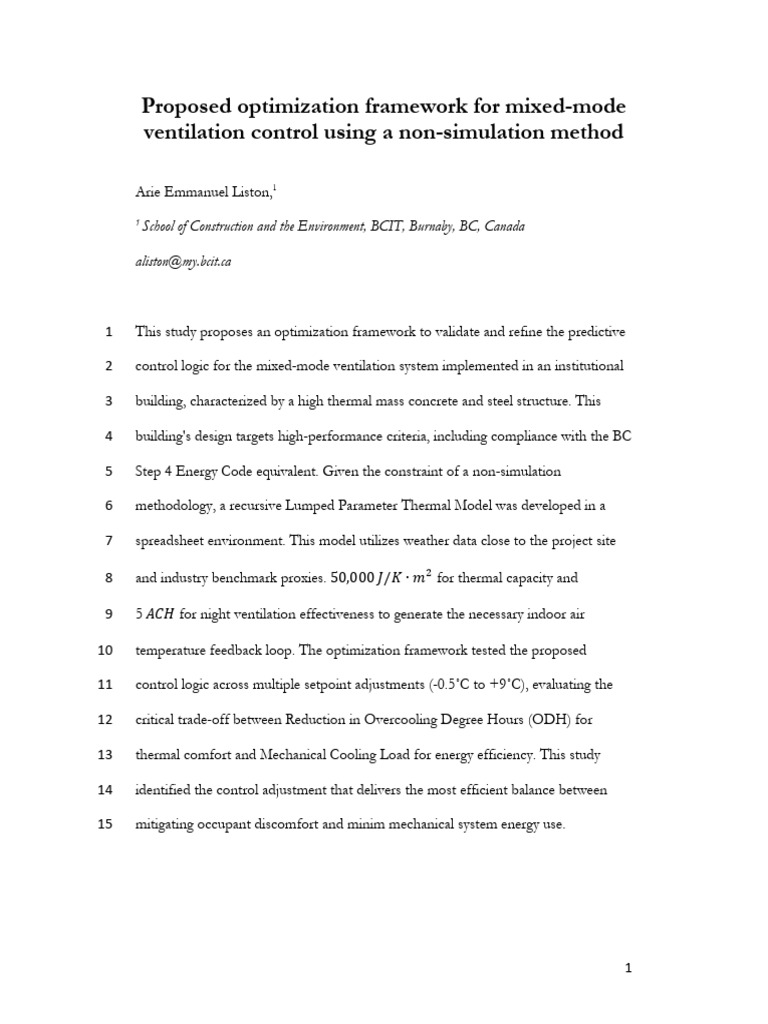 Proposed Optimization Framework for Mixed-Mode Ventilation Control ...