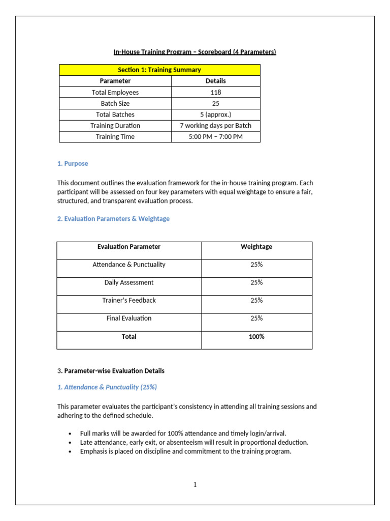 Training Scoreboard 4 Parameters | PDF | Evaluation | Learning