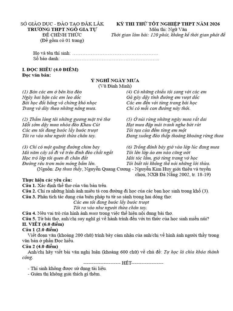 Van - De Dap an Thi Thu Tn 2026 8ac0c (1) | PDF