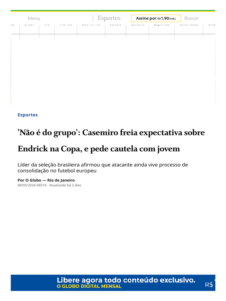 'Não É Do Grupo' - Casemiro Freia Expectativa Sobre Endrick Na Copa, e ...