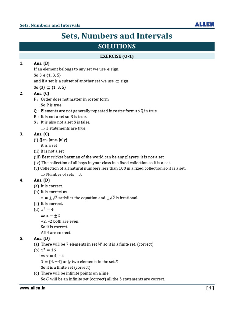 Sets, Numbers And Intervals - Exercise Solution | PDF | Mathematical ...