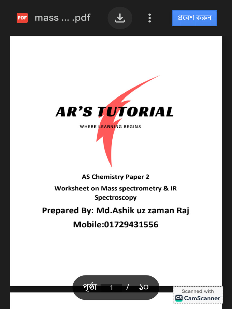 Mass Spectrometry and IR Spec Worksheet | PDF