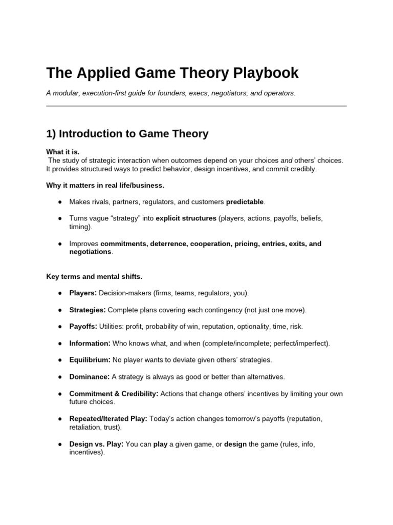 The Applied Game Theory Playbook | PDF | Game Theory | Mathematical And ...