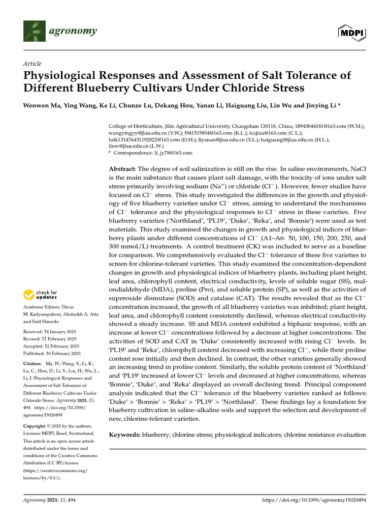Physiological Responses and Assessment of Salt Tol | PDF | Sodium ...