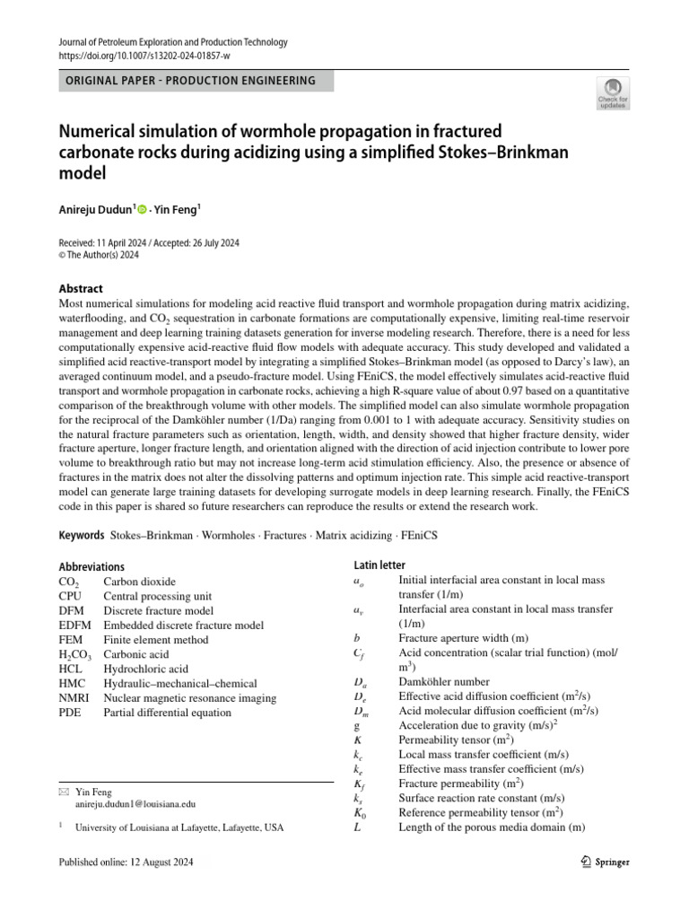 Numerical Simulation of Wormhole Propagation in Fr | PDF | Fluid ...